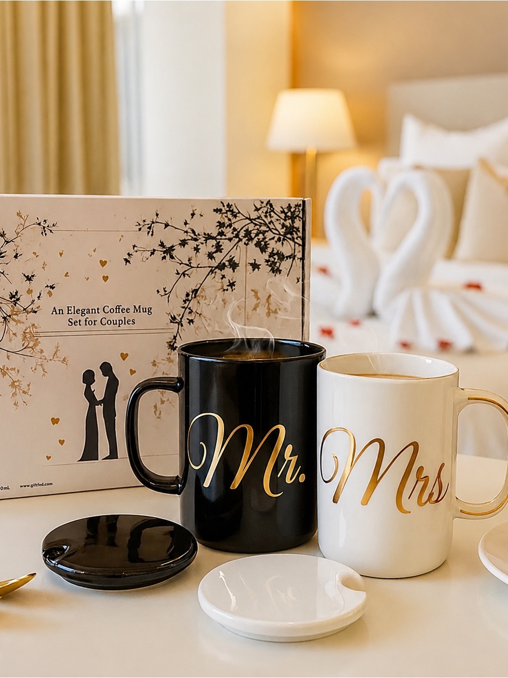 Mr. & Mrs. Ceramic Coffee Mug Gift Set | Wedding / Newlywed Gift | New in Box
